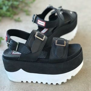 Hunter double buckle platform sandals leather